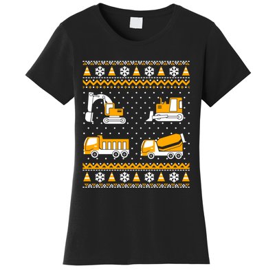 Construction Dump Trucks Bulldozer Ugly Christmas Sweater Women's T-Shirt