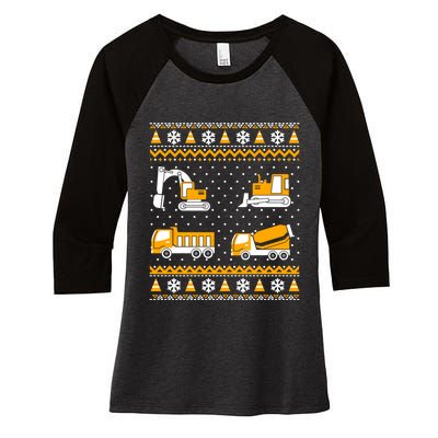 Construction Dump Trucks Bulldozer Ugly Christmas Sweater Women's Tri-Blend 3/4-Sleeve Raglan Shirt