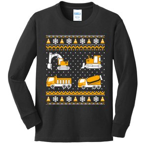 Construction Dump Trucks Bulldozer Ugly Christmas Sweater Kids Long Sleeve Shirt