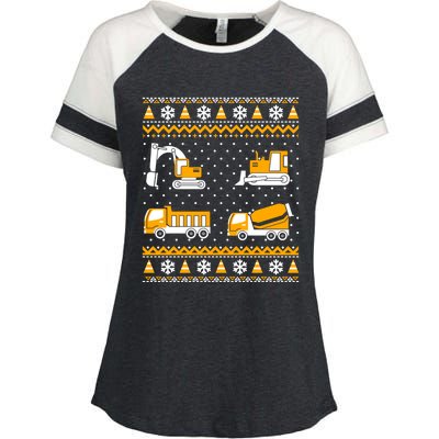 Construction Dump Trucks Bulldozer Ugly Christmas Sweater Enza Ladies Jersey Colorblock Tee