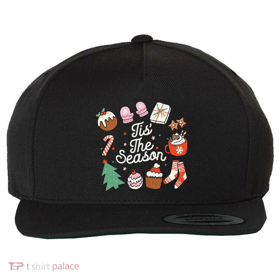 Christmas Doodles Tis The Season Retro Holiday Cookies Tree Wool Snapback Cap