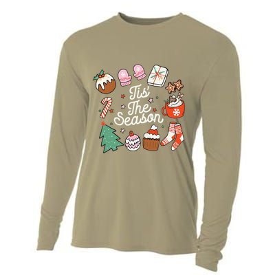 Christmas Doodles Tis The Season Retro Holiday Cookies Tree Cooling Performance Long Sleeve Crew