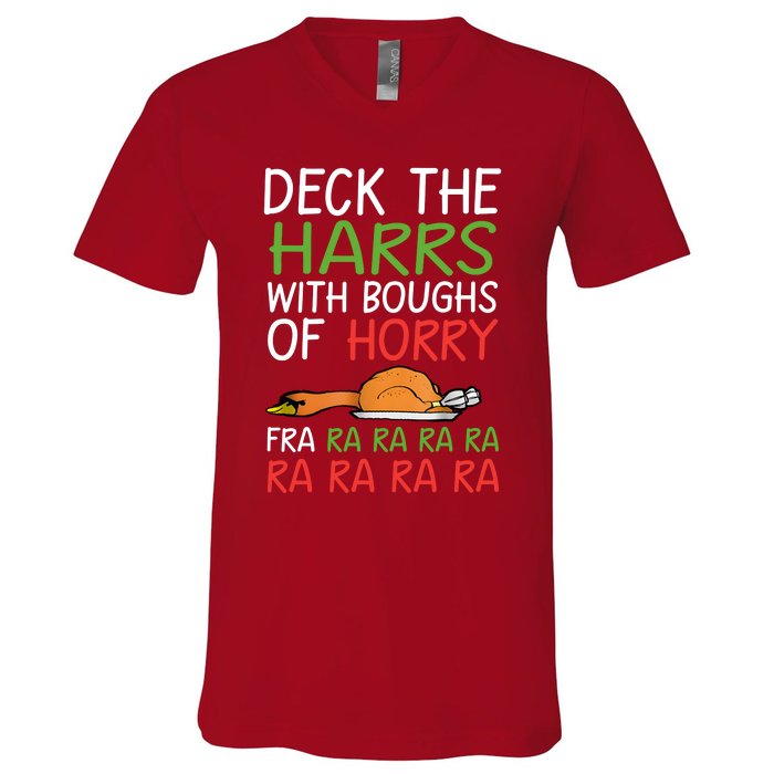 Christmas Deck The Harrs Fra Ra Ra Funny Turkey V-Neck T-Shirt