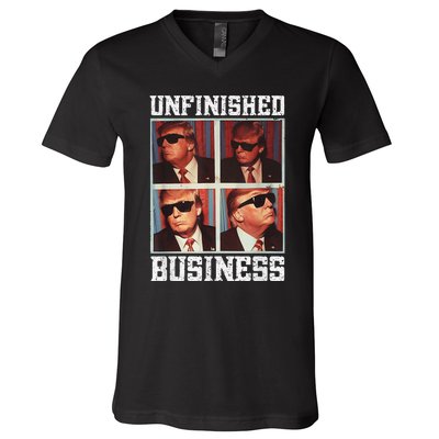 Cool Donald Trump Returns Second Term Unfinished Business V-Neck T-Shirt