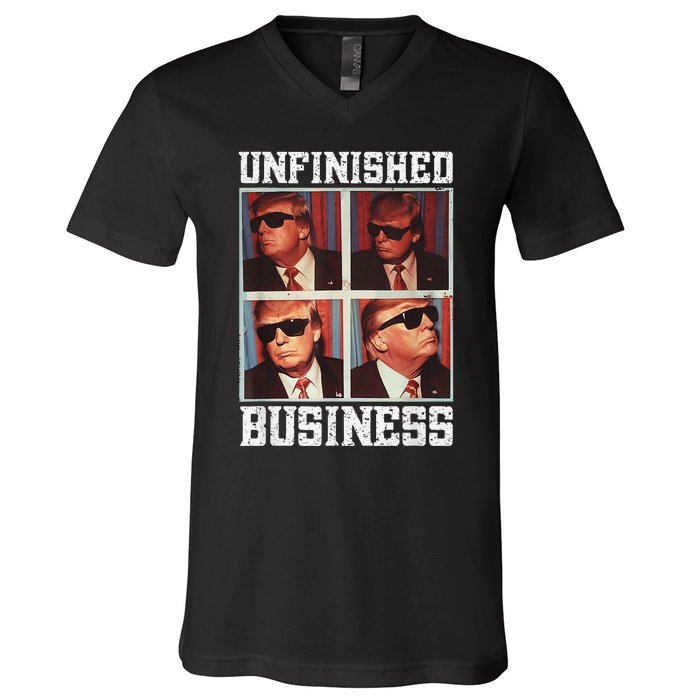 Cool Donald Trump Returns Second Term Unfinished Business V-Neck T-Shirt