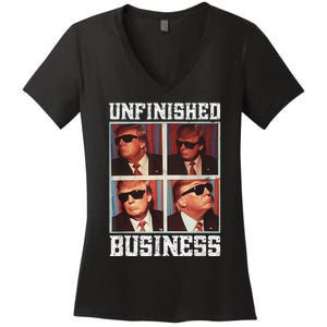 Cool Donald Trump Returns Second Term Unfinished Business Women's V-Neck T-Shirt