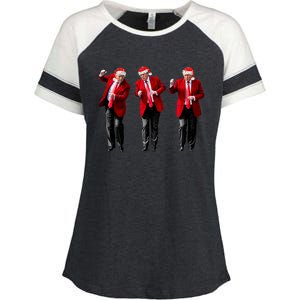 Christmas Donald Trump President 2024 Dancing Funny Santa Enza Ladies Jersey Colorblock Tee