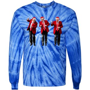 Christmas Donald Trump President 2024 Dancing Funny Santa Tie-Dye Long Sleeve Shirt