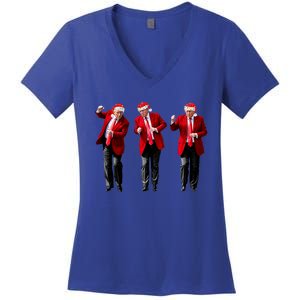 Christmas Donald Trump President 2024 Dancing Funny Santa Women's V-Neck T-Shirt