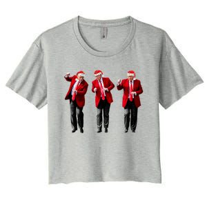 Christmas Donald Trump President 2024 Dancing Funny Santa Women's Crop Top Tee