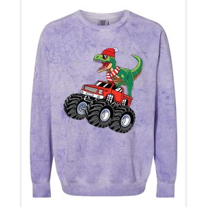 Christmas Dinosaur T Rex Riding Monster Truck Colorblast Crewneck Sweatshirt