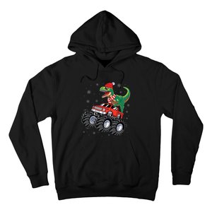 Christmas Dinosaur T Rex Riding Monster Truck Hoodie