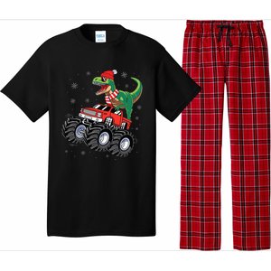 Christmas Dinosaur T Rex Riding Monster Truck Pajama Set