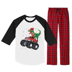 Christmas Dinosaur T Rex Riding Monster Truck Raglan Sleeve Pajama Set