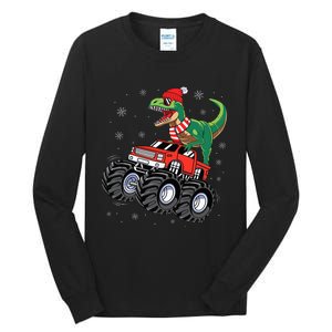 Christmas Dinosaur T Rex Riding Monster Truck Tall Long Sleeve T-Shirt