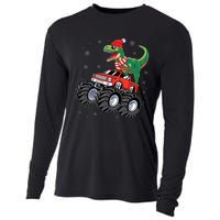 Christmas Dinosaur T Rex Riding Monster Truck Cooling Performance Long Sleeve Crew