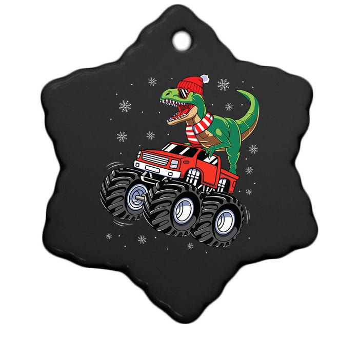 Christmas Dinosaur T Rex Riding Monster Truck Ceramic Star Ornament