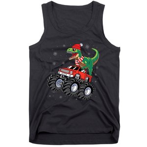 Christmas Dinosaur T Rex Riding Monster Truck Tank Top