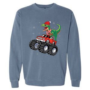 Christmas Dinosaur T Rex Riding Monster Truck Garment-Dyed Sweatshirt