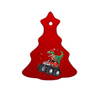 Christmas Dinosaur T Rex Riding Monster Truck Ceramic Tree Ornament