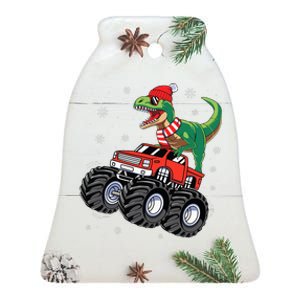 Christmas Dinosaur T Rex Riding Monster Truck Ceramic Bell Ornament