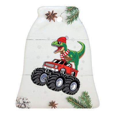 Christmas Dinosaur T Rex Riding Monster Truck Ceramic Bell Ornament