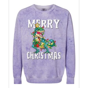 Christmas Dinosaur Tree Rex Pajamas Merry Christmas Boy Colorblast Crewneck Sweatshirt