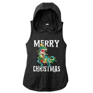 Christmas Dinosaur Tree Rex Pajamas Merry Christmas Boy Ladies PosiCharge Tri-Blend Wicking Draft Hoodie Tank