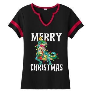 Christmas Dinosaur Tree Rex Pajamas Merry Christmas Boy Ladies Halftime Notch Neck Tee