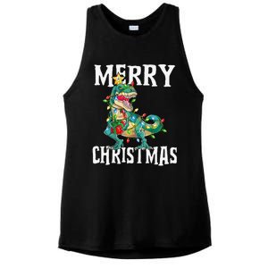 Christmas Dinosaur Tree Rex Pajamas Merry Christmas Boy Ladies PosiCharge Tri-Blend Wicking Tank