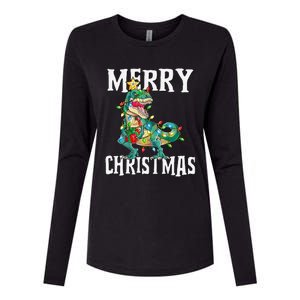 Christmas Dinosaur Tree Rex Pajamas Merry Christmas Boy Womens Cotton Relaxed Long Sleeve T-Shirt