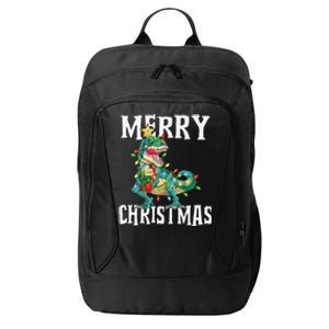 Christmas Dinosaur Tree Rex Pajamas Merry Christmas Boy City Backpack