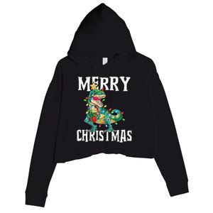 Christmas Dinosaur Tree Rex Pajamas Merry Christmas Boy Crop Fleece Hoodie