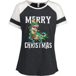 Christmas Dinosaur Tree Rex Pajamas Merry Christmas Boy Enza Ladies Jersey Colorblock Tee