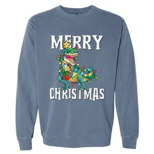 Christmas Dinosaur Tree Rex Pajamas Merry Christmas Boy Garment-Dyed Sweatshirt