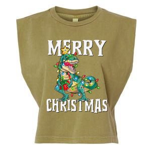 Christmas Dinosaur Tree Rex Pajamas Merry Christmas Boy Garment-Dyed Women's Muscle Tee