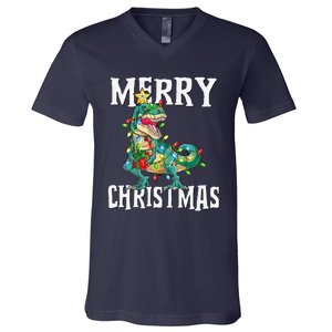 Christmas Dinosaur Tree Rex Pajamas Merry Christmas Boy V-Neck T-Shirt