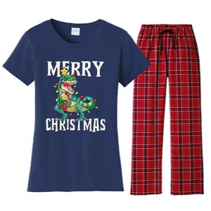 Christmas Dinosaur Tree Rex Pajamas Merry Christmas Boy Women's Flannel Pajama Set