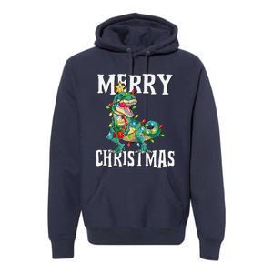 Christmas Dinosaur Tree Rex Pajamas Merry Christmas Boy Premium Hoodie