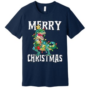 Christmas Dinosaur Tree Rex Pajamas Merry Christmas Boy Premium T-Shirt