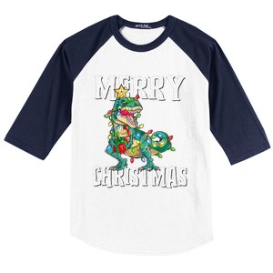 Christmas Dinosaur Tree Rex Pajamas Merry Christmas Boy Baseball Sleeve Shirt