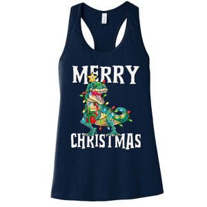 Christmas Dinosaur Tree Rex Pajamas Merry Christmas Boy Women's Racerback Tank