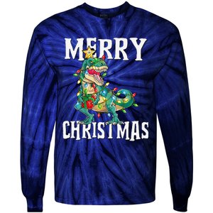 Christmas Dinosaur Tree Rex Pajamas Merry Christmas Boy Tie-Dye Long Sleeve Shirt