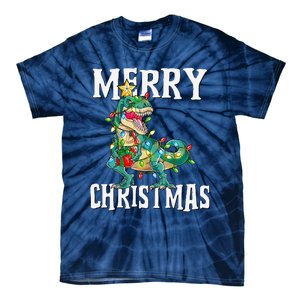 Christmas Dinosaur Tree Rex Pajamas Merry Christmas Boy Tie-Dye T-Shirt