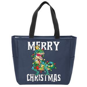 Christmas Dinosaur Tree Rex Pajamas Merry Christmas Boy Zip Tote Bag