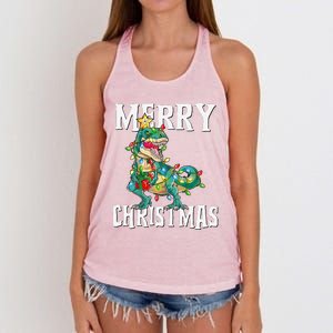 Christmas Dinosaur Tree Rex Pajamas Merry Christmas Boy Women's Knotted Racerback Tank