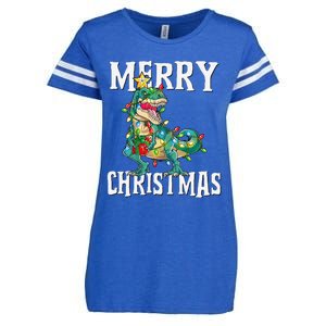 Christmas Dinosaur Tree Rex Pajamas Merry Christmas Boy Enza Ladies Jersey Football T-Shirt