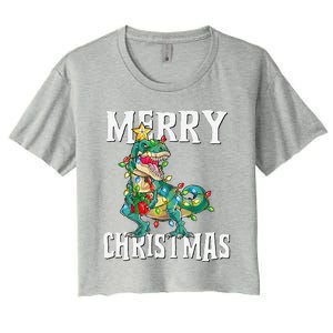 Christmas Dinosaur Tree Rex Pajamas Merry Christmas Boy Women's Crop Top Tee