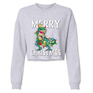 Christmas Dinosaur Tree Rex Pajamas Merry Christmas Boy Cropped Pullover Crew