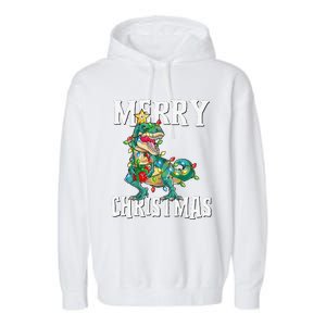 Christmas Dinosaur Tree Rex Pajamas Merry Christmas Boy Garment-Dyed Fleece Hoodie